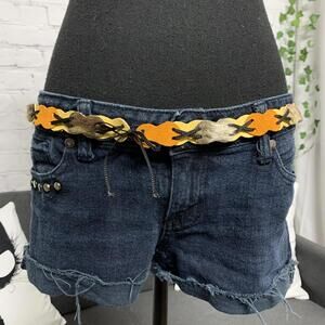 90s color blocks fur bow tie belt